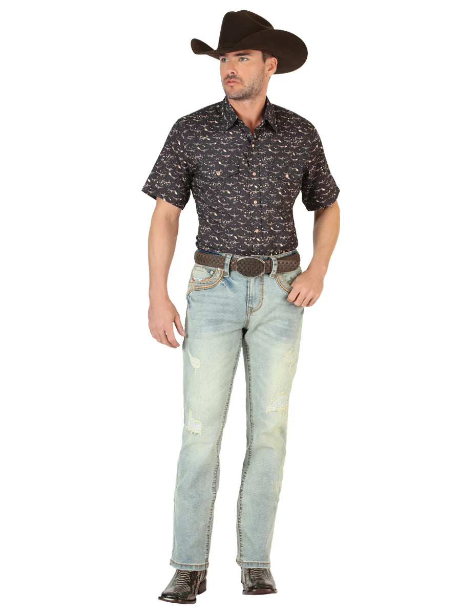 Men's Boot Cut Western Jeans – Stretch Denim Cowboy Pants - Light Blue 45535
