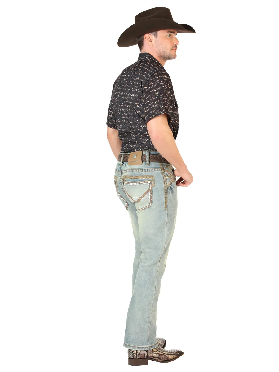 Men's Boot Cut Western Jeans – Stretch Denim Cowboy Pants - Light Blue 45535
