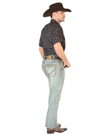 Men's Boot Cut Western Jeans – Stretch Denim Cowboy Pants - Light Blue 45535