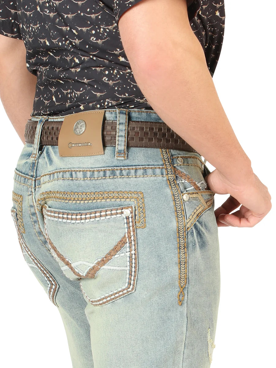 Men's Boot Cut Western Jeans – Stretch Denim Cowboy Pants - Light Blue 45535