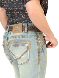 Men's Boot Cut Western Jeans – Stretch Denim Cowboy Pants - Light Blue 45535