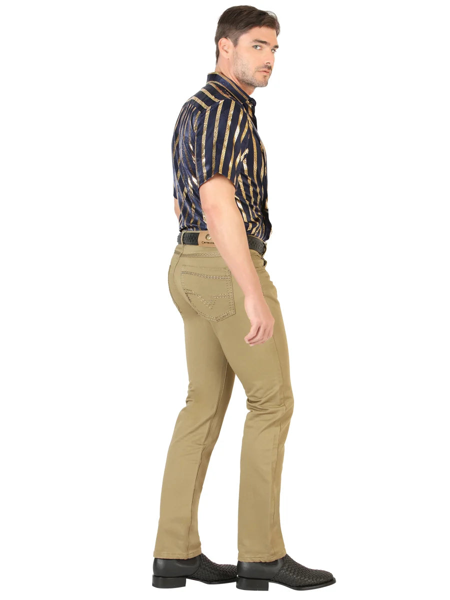 Men's Boot Cut Western Jeans – Stretch Denim Cowboy Pants - Khaki 45542