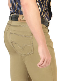 Men's Boot Cut Western Jeans – Stretch Denim Cowboy Pants - Khaki 45542