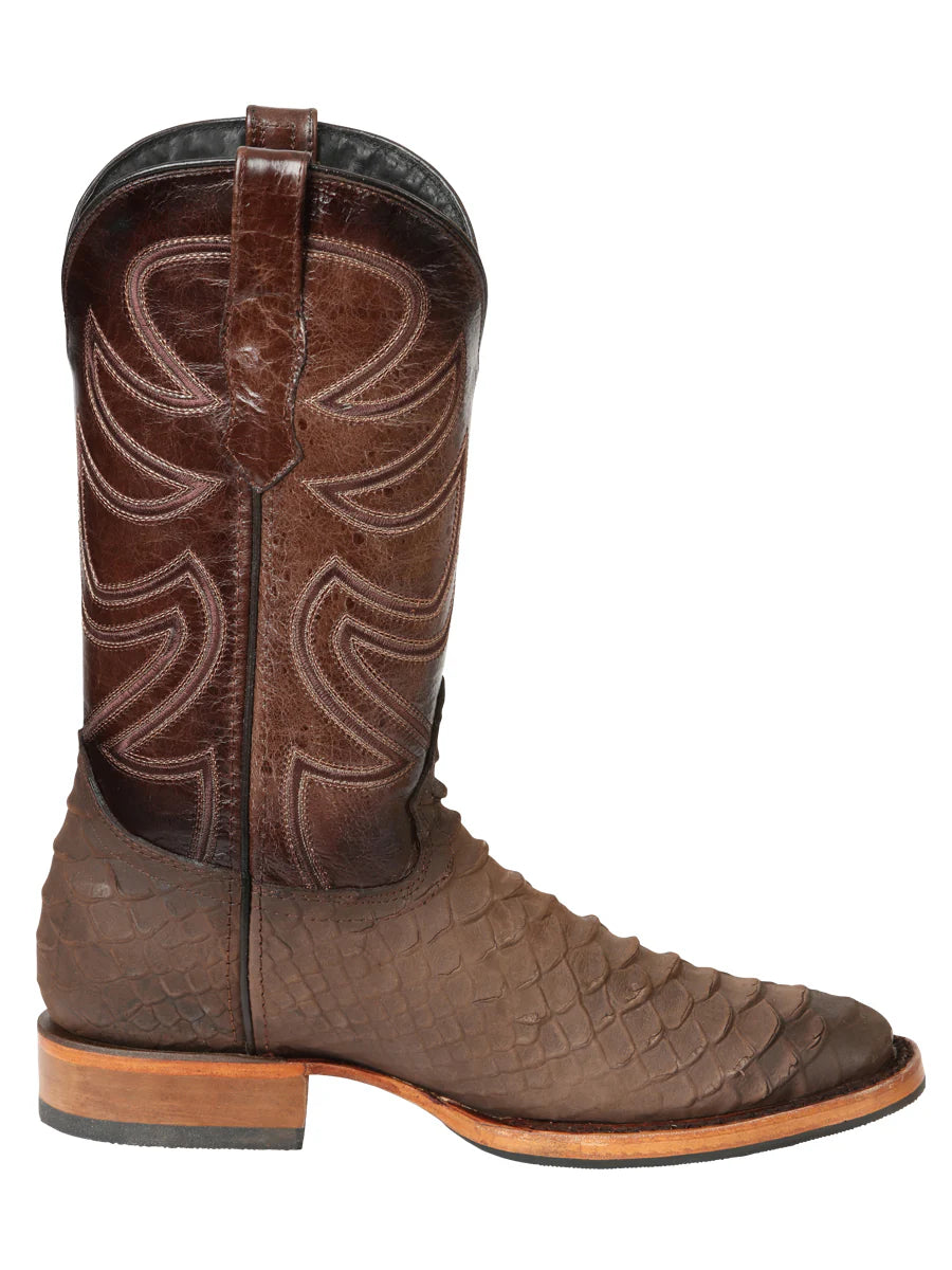 El General Men's Square Toe Cowboy Boot–Imitation Phyton Brown 45562