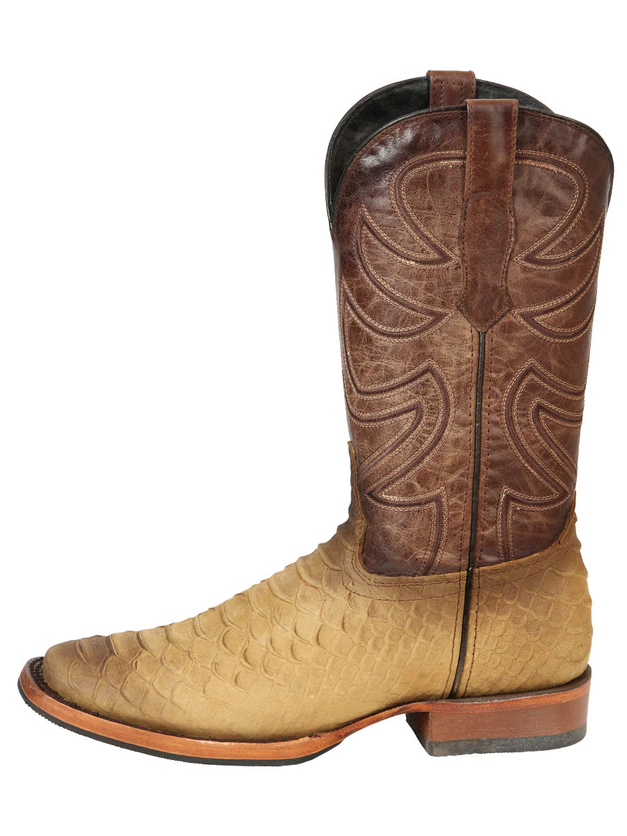 El General Men's Square Toe Cowboy Boot–Imitation Phyton–Honey 45563