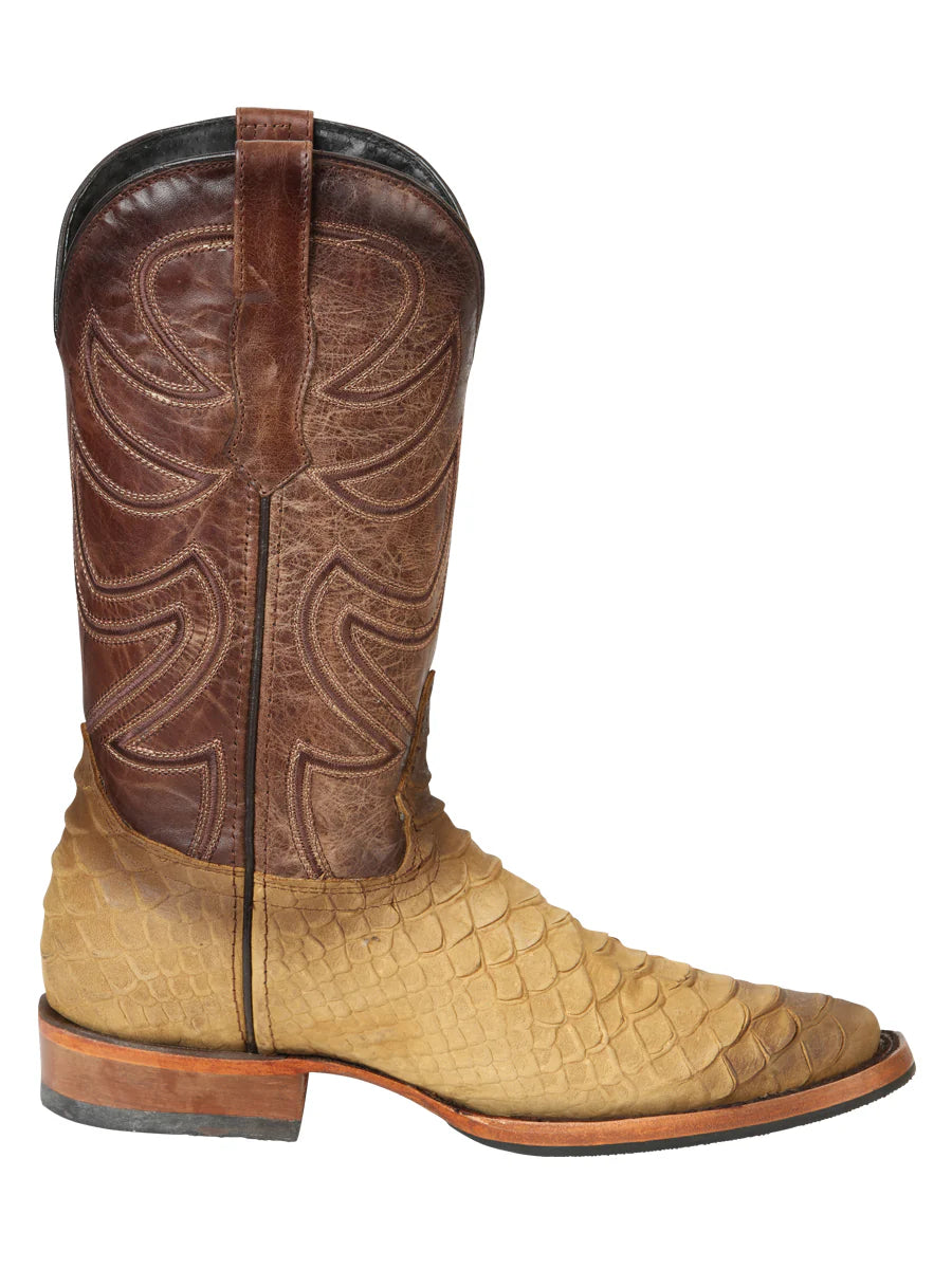 El General Men's Square Toe Cowboy Boot–Imitation Phyton–Honey 45563