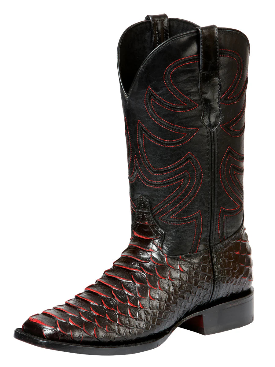 El General Men's Rodeo Boot Imitation Phyton–Black/Red 45565