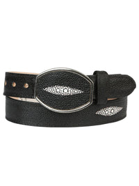 Stingray Mantarraya Single Stone Print Western Belt with Removable Buckle - Black