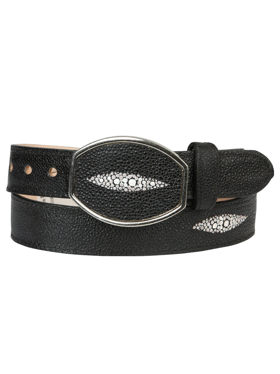Stingray Mantarraya Single Stone Print Western Belt with Removable Buckle - Black