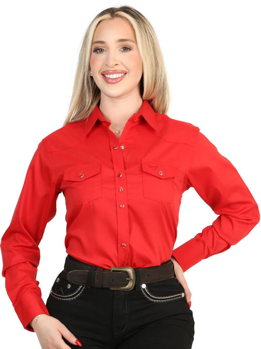 El General Women  Long Sleeve Western Shirt - Red Stretch 45620