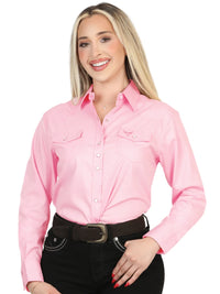 El General Women Long Sleeve Western Shirt - Light Pink Stretch 45621