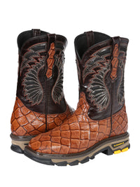 El General Pirarucu Fish Print Square Toe Soft Toe Work Boots – Cognac