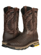 El General Men's Caiman Print Square Toe Soft Toe Work Boots – Brown