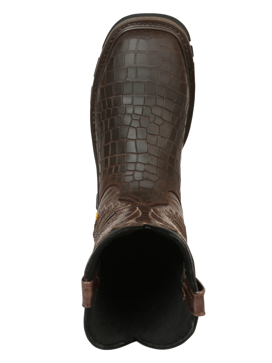 El General Men's Caiman Print Square Toe Soft Toe Work Boots – Brown