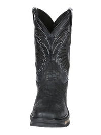 El General Men's Caiman Print Square Toe Soft Toe Work Boots – Black