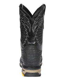 El General Men's Caiman Print Square Toe Soft Toe Work Boots – Black