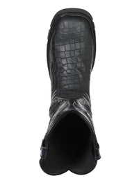 El General Men's Caiman Print Square Toe Soft Toe Work Boots – Black