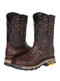 El General Men's Caiman Print Square Toe Soft Toe Work Boots – Brown