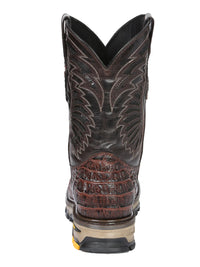El General Men's Caiman Print Square Toe Soft Toe Work Boots – Brown