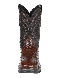 El General Men's Ostrich Print Square Toe Soft Toe Work Boots – Brown