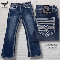 Men's Boot Cut Western Jeans – Stretch Denim Cowboy Pants -Medium Blue LAM-26502
