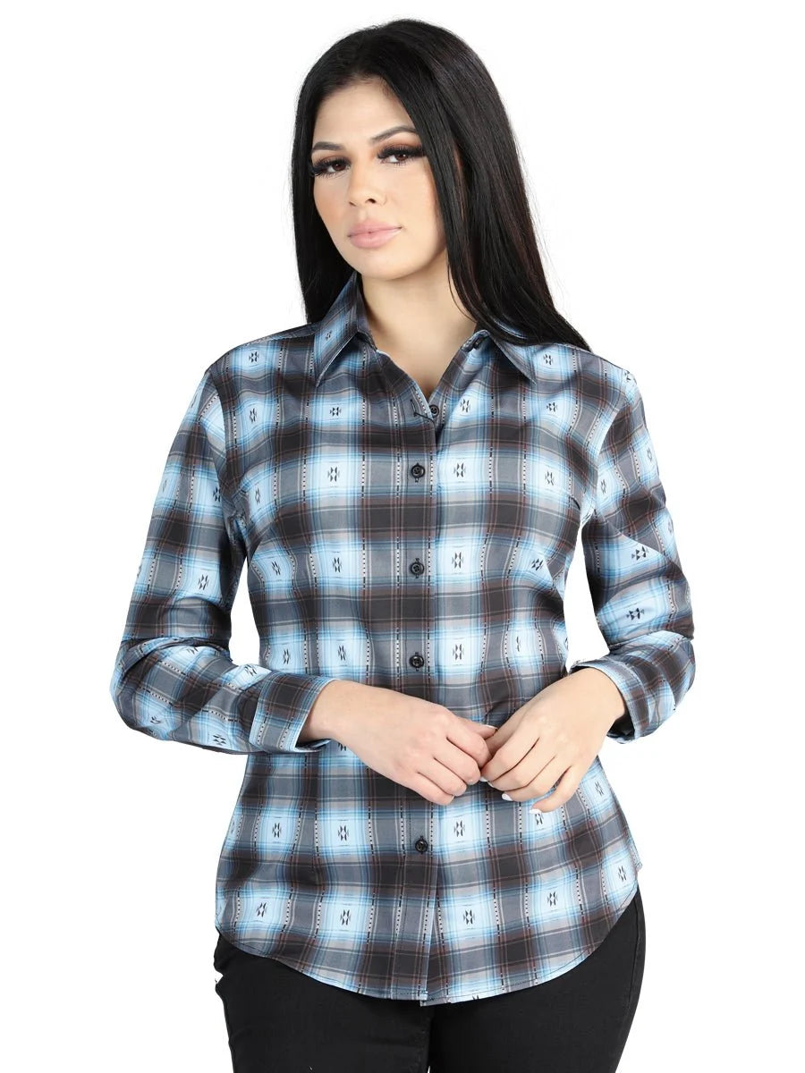 El General Womens  -  Casual Long-Sleeve Shirt - Black/Blue 44719