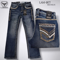 Men's Boot Cut Western Jeans – Stretch Denim Cowboy Pants - Durk Blue LAM-1877