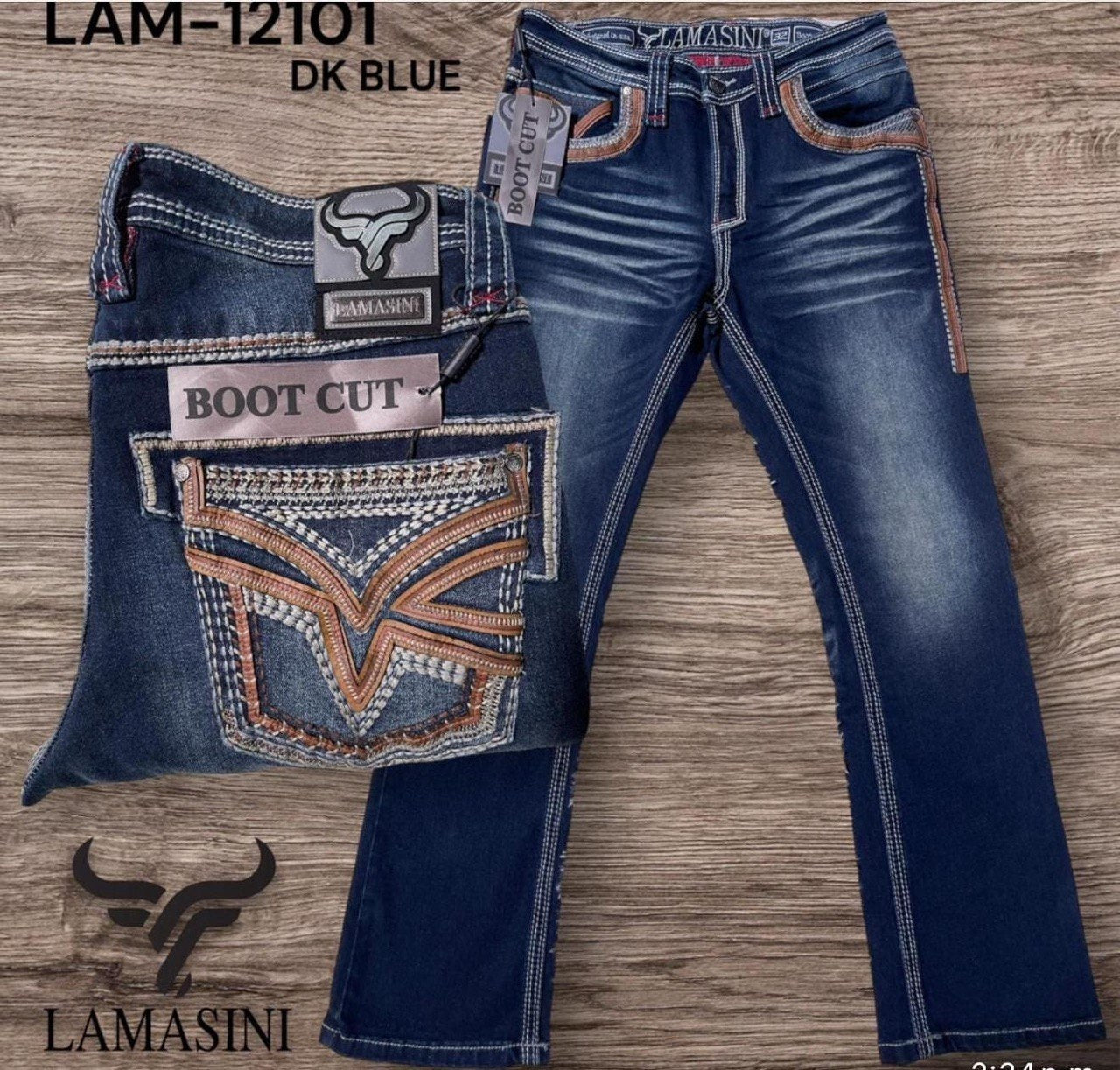 Men's Boot Cut Western Jeans – Stretch Denim Cowboy Pants – Dark Blue 12101