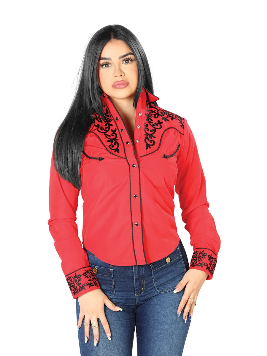 Centenario Womens Red Embroidered Western-style Blouse 126670