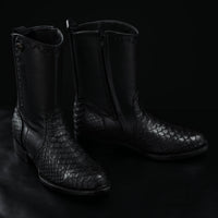 Rodeo Cartie Men's Gala Python Oval Toe Roper Boots with Zipper – Black