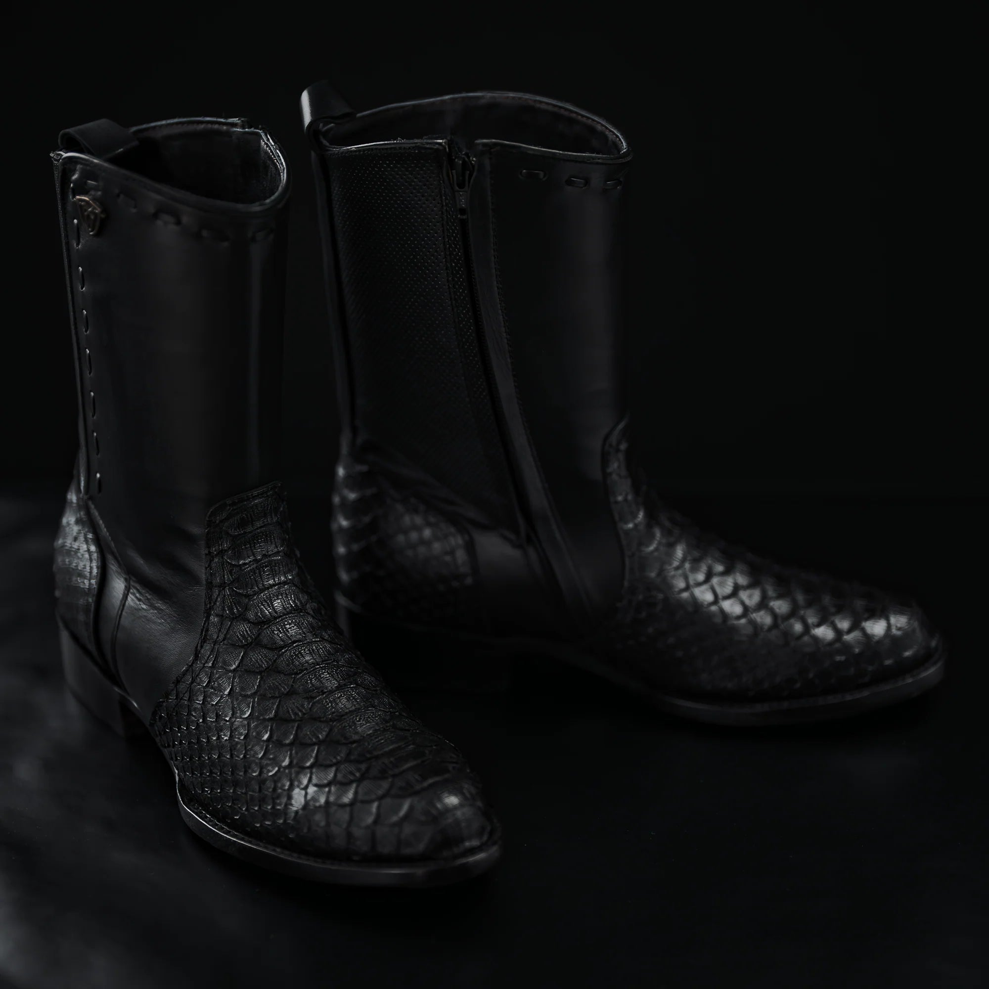 Rodeo Cartie Men's Gala Python Oval Toe Roper Boots with Zipper – Black