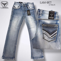 Men's Boot Cut Western Jeans – Stretch Denim Cowboy Pants - Light Blue LAM-1877