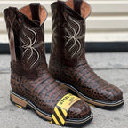 Patron Boots Caiman Print Square Toe Steel Toe Work Boots – Moka Brown