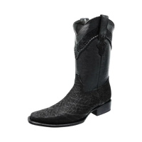 White Diamonds Men's Bull Neck Leather Round Toe Cowboy Boots – Black