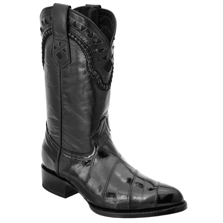 White Diamonds Men's Genuine Eel Round Toe Cowboy Boots – Black