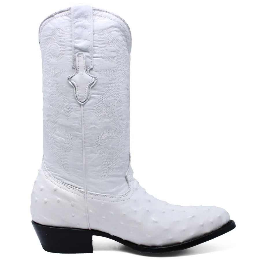 White Diamonds Men's Ostrich Print Round Toe Cowboy Boots – White