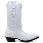 White Diamonds Men's Ostrich Print Round Toe Cowboy Boots – White
