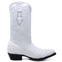 White Diamonds Men's Ostrich Print Round Toe Cowboy Boots – White