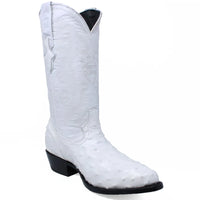 White Diamonds Men's Ostrich Print Round Toe Cowboy Boots – White