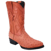White Diamonds Men's Ostrich Print Round Toe Cowboy Boots – Cognac