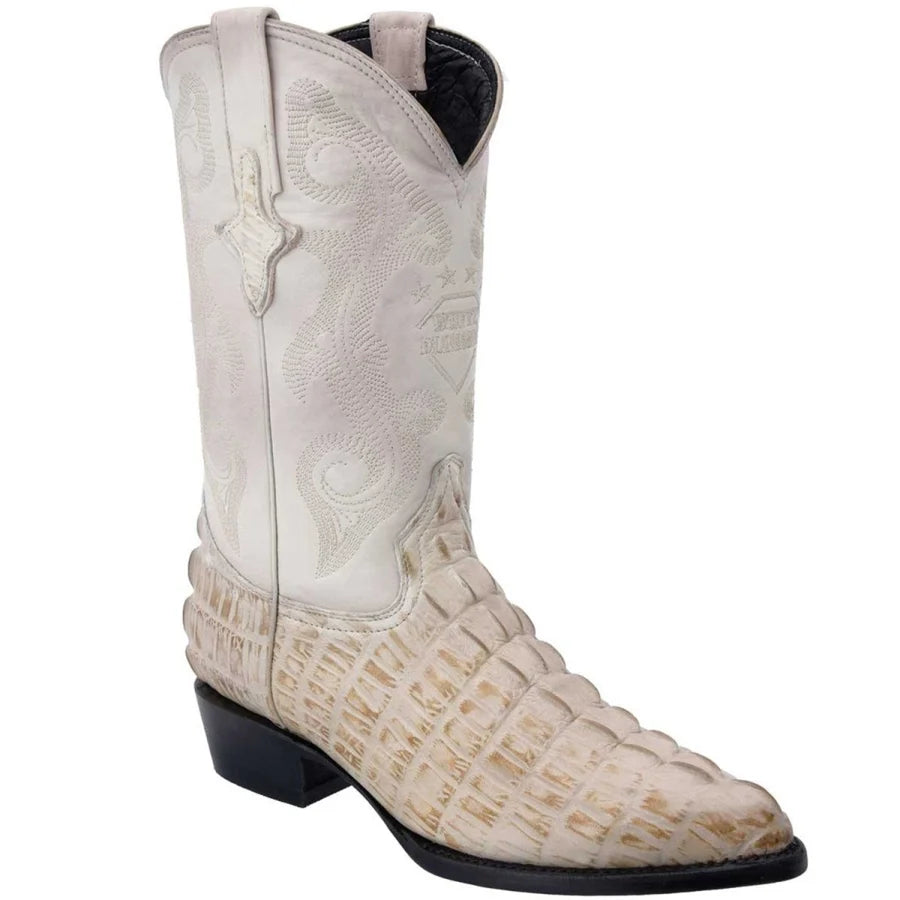 White Diamonds Men's Crocodile Print Round Toe Cowboy Boots – Bone