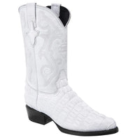 White Diamonds Men's Crocodile Print Round Toe Cowboy Boots – White