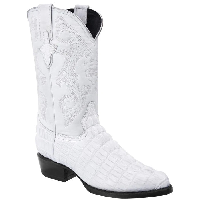 White Diamonds Men's Crocodile Print Round Toe Cowboy Boots – White