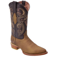 White Diamonds Men's Crazy Leather Round Toe Cowboy Boots – Honey