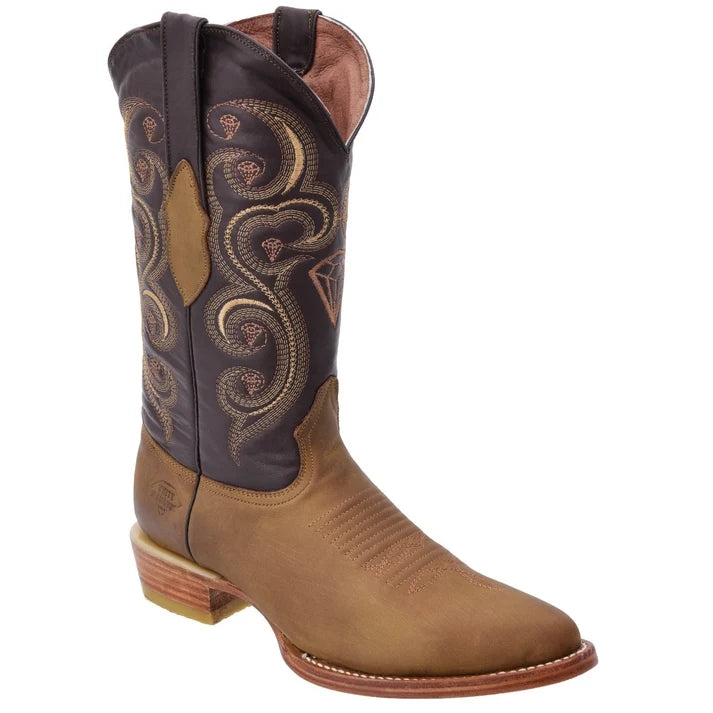 White Diamonds Men's Crazy Leather Round Toe Cowboy Boots – Honey