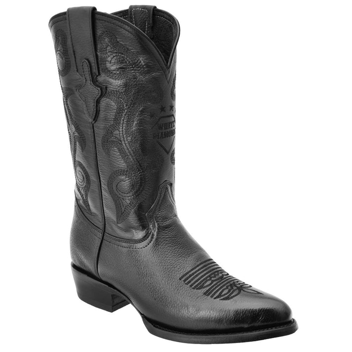 White Diamonds Men's Deerskin-Grain Leather Round Toe Cowboy Boots – Black