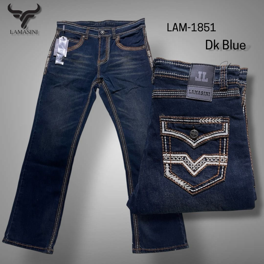Men's Boot Cut Western Jeans – Stretch Denim Cowboy Pants –  Dark Blue 1851