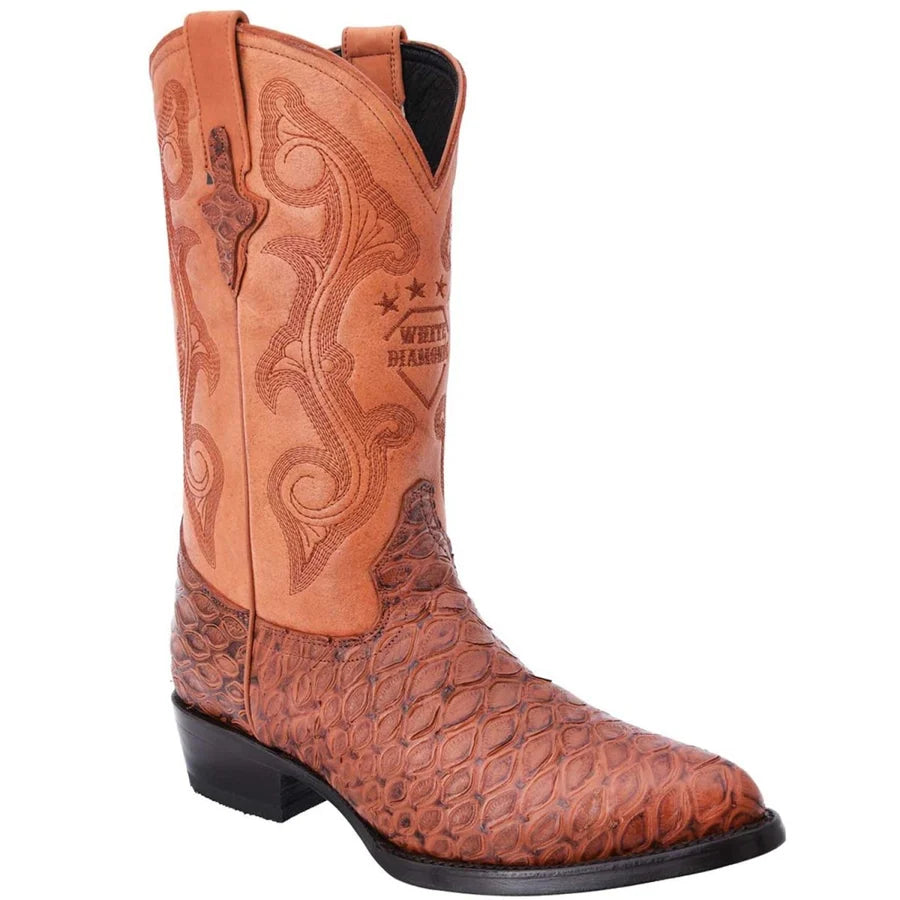 White Diamonds Men's Anteater Print Round Toe Cowboy Boots – Cognac