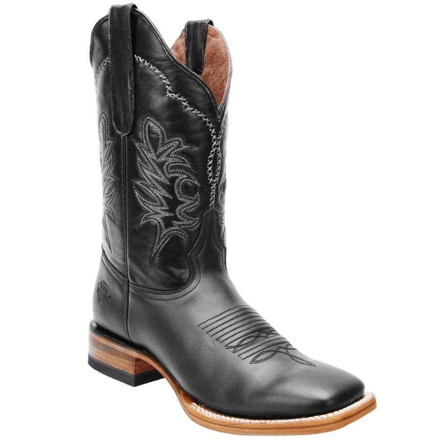 White Diamonds Men's Napa Leather Square Toe Rodeo Cowboy Boots – Black