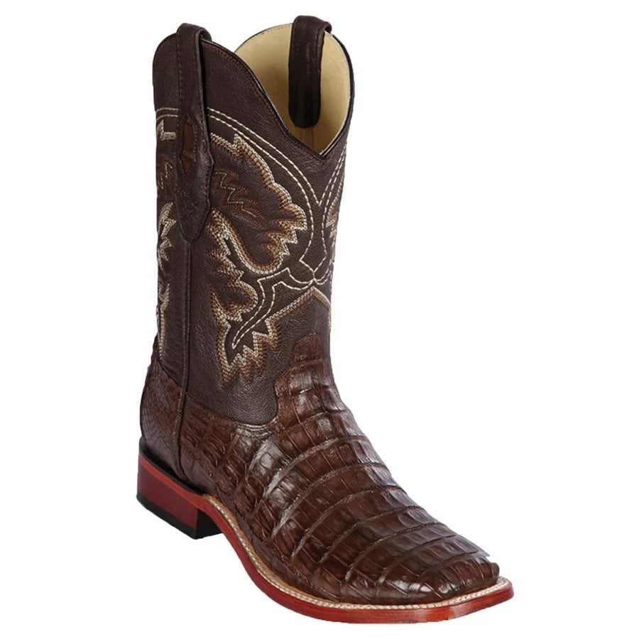 White Diamonds Men's Crocodile Belly Print Square Toe Rodeo Cowboy Boots – Brown-Café
